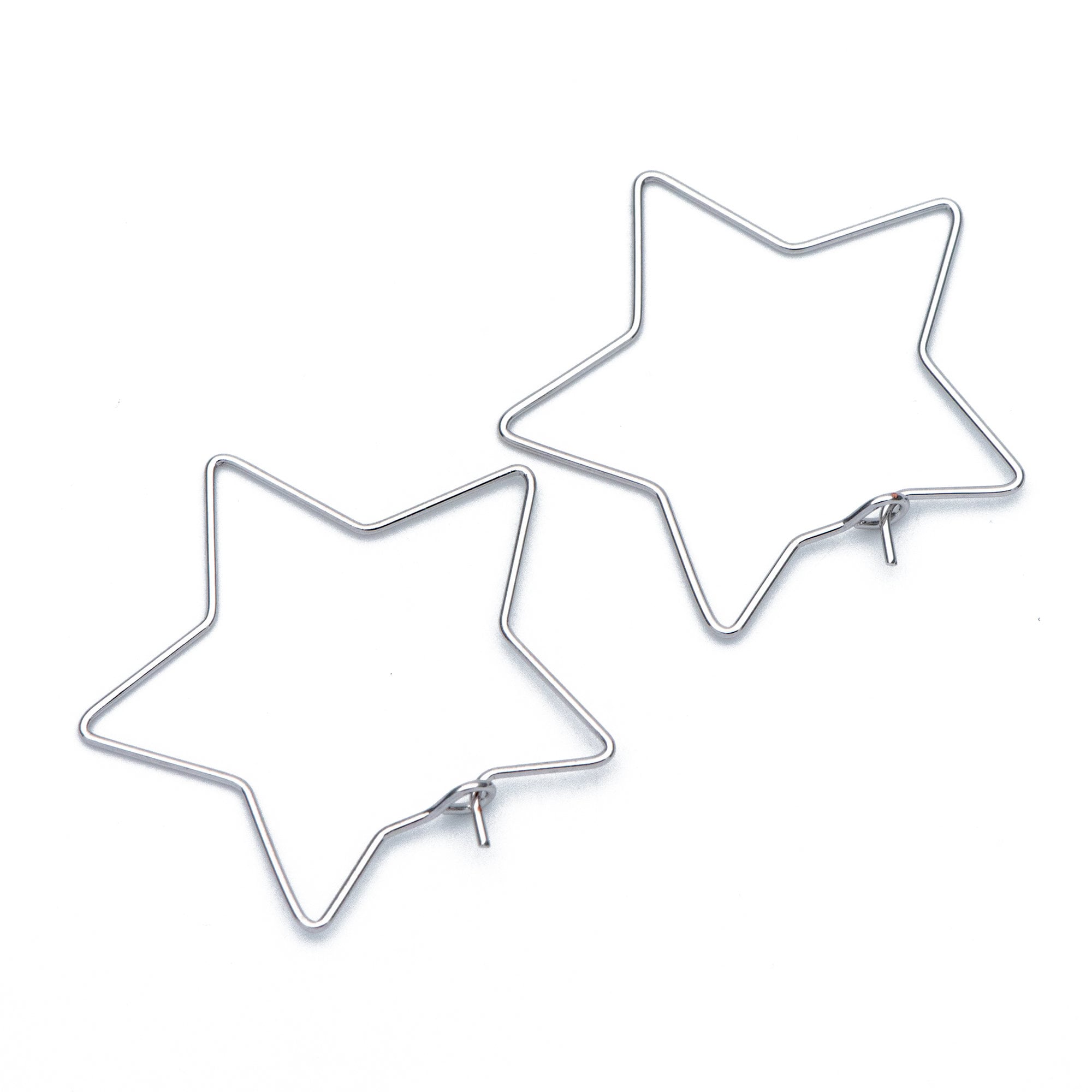 10pcs Gold/ Silver tone Star Earring Hoops 34mm, Gold/ Rhodium plated Brass, Geometric Ear Wire, Threader Earring Components (GB-700)